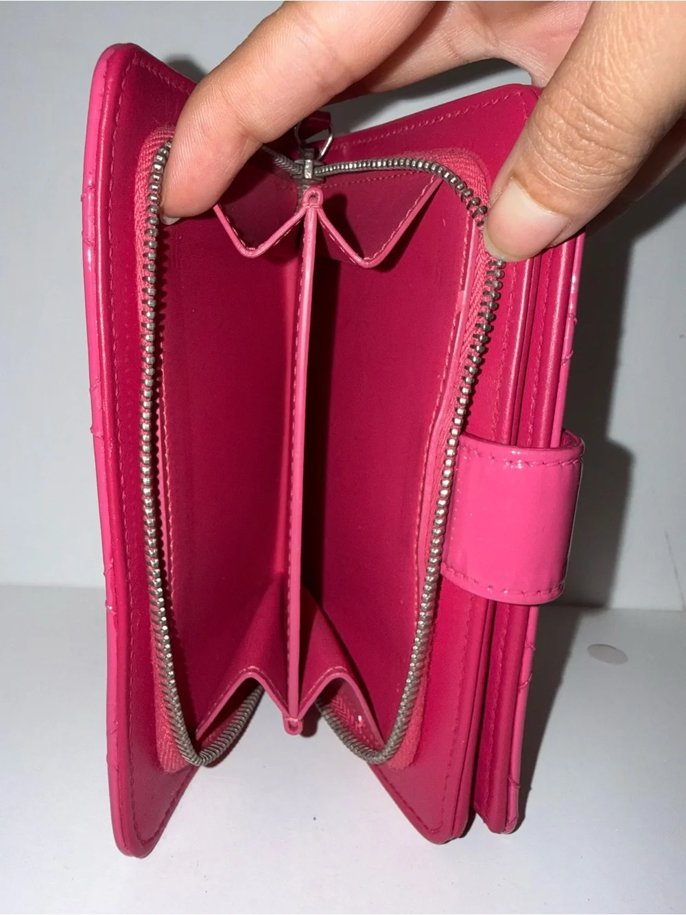 CHANEL Pink Quilted Patent Leather Wallet